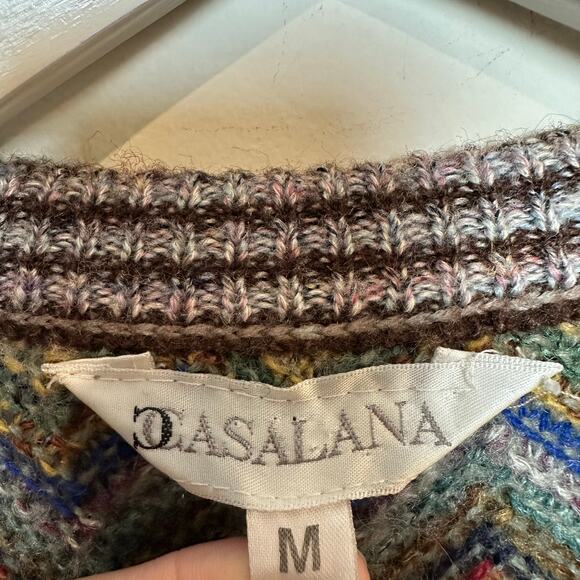 Vintage 90s Casalana Grandpa Sweater Chunky Knit Rainbow Chevron V Neck Medium - Picture 6 of 11